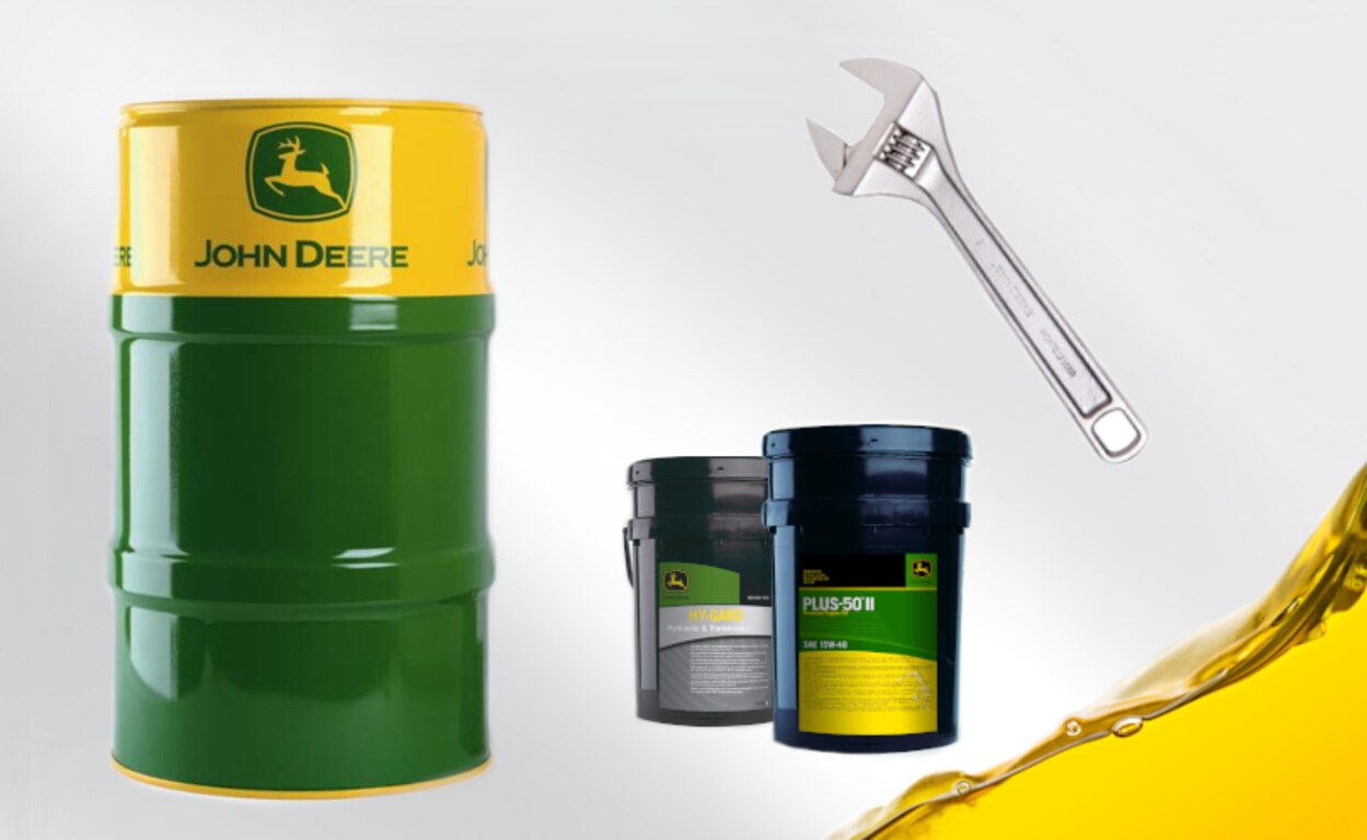 Nu bij twee 20 liter emmers John Deere smeermiddelen deze moersleutel GRATIS