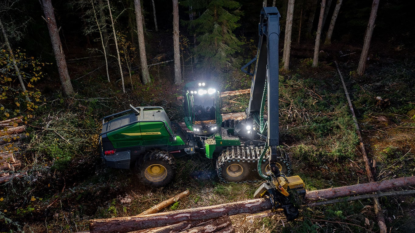 Abatteuse en forêt sombre