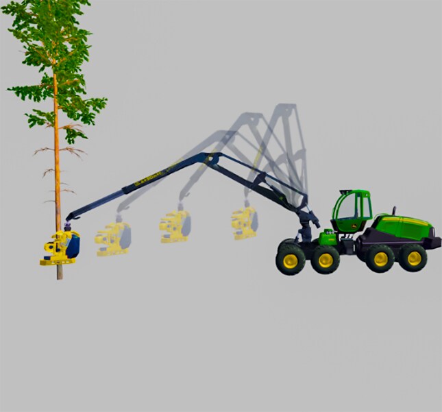 L’extrémité de la grue suit la trajectoire désirée